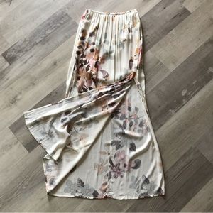 mahina Floral Cream Maxi Pencil Skirt with Pink & Brown Accents
